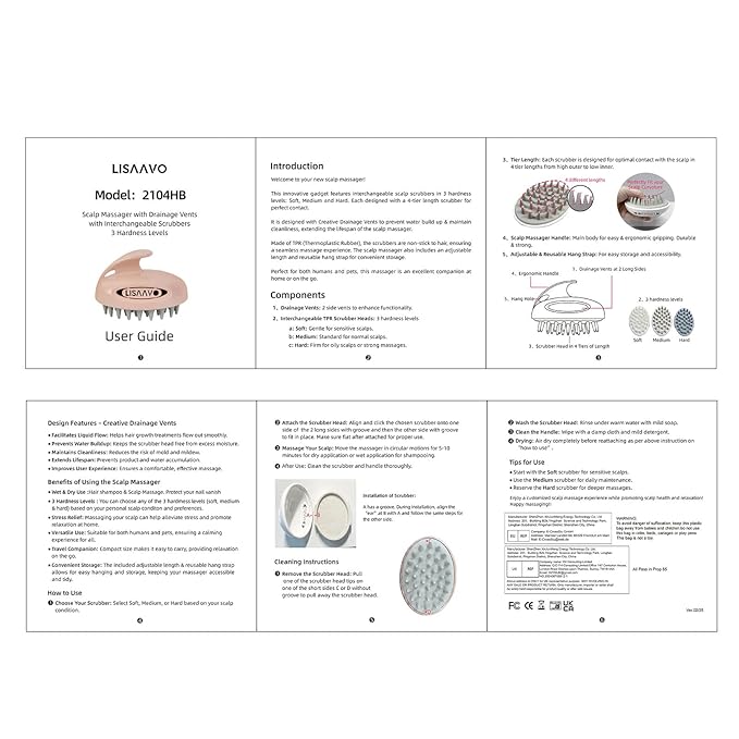 Hair Massager Scalp 3 in1 Scalp Scrubber Silicone Scalp Massager with Three Bristles-Soft, Scalp Scrubber，Medium and Hard Brush for Men Women and Pets,Grey