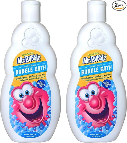 Mr. Bubble Extra Gentle Bubble Bath - Hypoallergenic, Tear Free Bubble Bath Solution Perfect for Sensitive Skin (Pack of 2 Bottles, 16 fl oz Each)