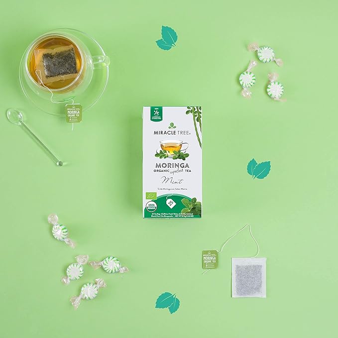 Miracle Tree - 6 Count of Organic Moringa Superfood Tea, 25 Individually Sealed Tea Bags, Mint (Keto, Detox, Energy/Immunity Booster, Vegan, Gluten-Free, Organic, Non-GMO, Caffeine-Free)