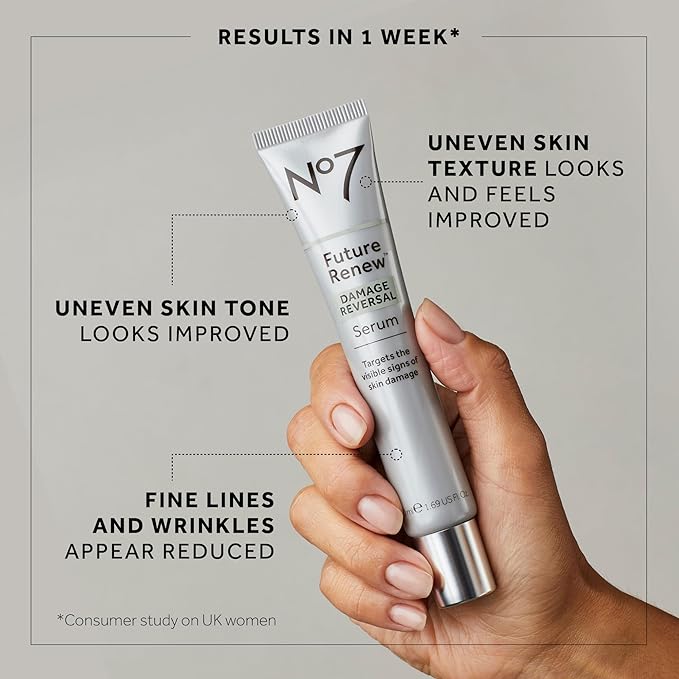 No7 Future Renew Damage Reversal Skincare Set - Anti Aging Face Serum (.33 Fl Oz), Day Cream with SPF 25 (1.69 Fl Oz) & Night Cream (1.69 Fl Oz) - Reverses Visible Signs of Sun Damage - 3-Piece Set
