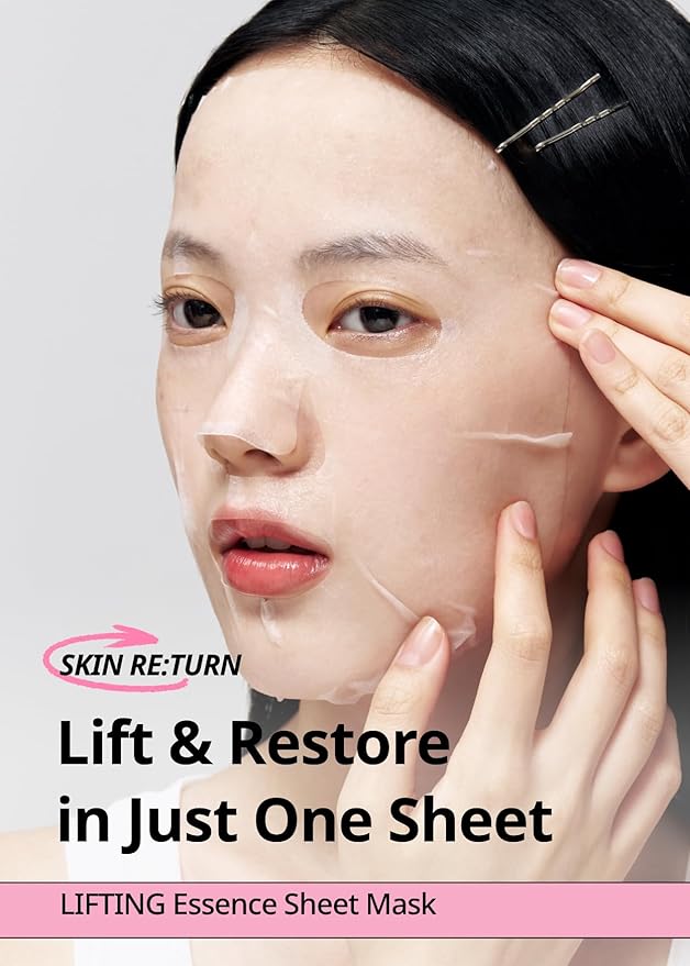 [K Beauty] Skin Return Lifting Essence Sheet Mask | Hydrating and Firming for All Skin Types | Vegan Sheet Masks | Peptide and Lactobacillus | Korean Face Masks Skincare | Facial Mask | 10 Sheets