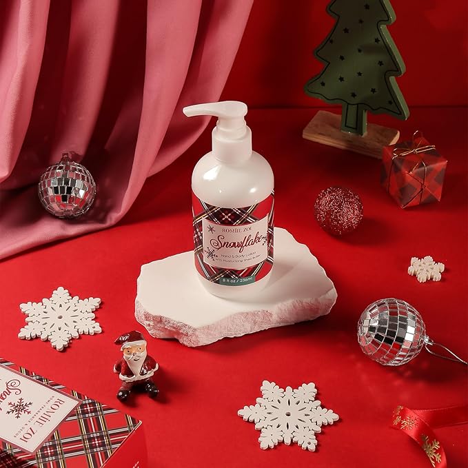 Christmas Hand & Body Lotion with Moisturizing Shea Butter for All Skin Type- Tartan Checks - Holiday Floral Scent - 236 ML / 8 FL OZ