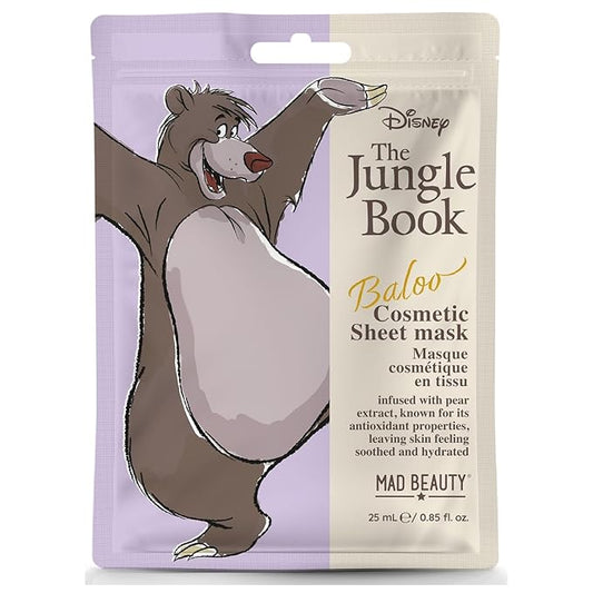 MAD Beauty The Jungle Book Baloo Cosmetic Sheet Mask Disney Aloe Vera, Hydrating Soothing Cute Design, Skincare Apple Scent | Gift for Women, Men, Adults
