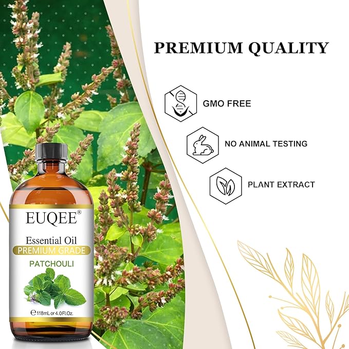 Patchouli Essential Oil 118ml Patchouli Oil with Glass Dropper for Diffuser, DIY Soap, Candle Making - 4Fl Oz