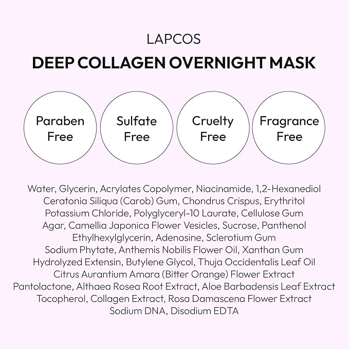 LAPCOS Deep Collagen Glass Skin Overnight Mask - Korean Skin Care Mask w/Rose PDRN, Vegan Collagen & Hydrogel Sheet - Hypoallergenic Firming Collagen Face Mask Sheets (4 ea, 1.23 oz)
