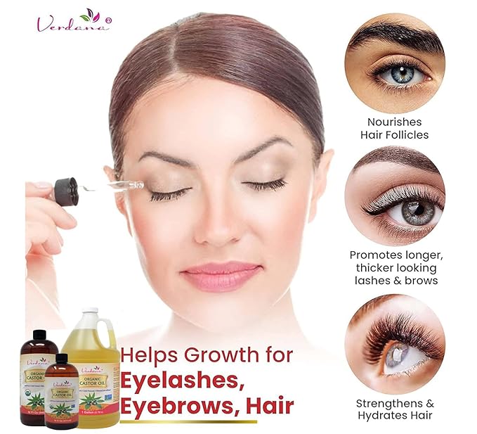 Verdana Organic Castor Oil – 16 Fl Oz Size – Cold Pressed, Unrefined, Hexane-Free – USDA Organic – Natural Moisturizer for Hair Growth, Eyelashes, Skin, Scalp & Castor Oil Packs