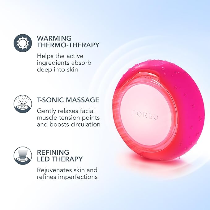FOREO UFO 3 mini 4-in-1 Face Mask Skincare Device - Face Moisturiser - Anti-Aging - Red Light - Warming - Facial Massage - App-connected - Fuchsia