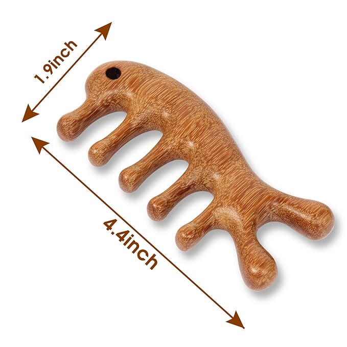 Scalp Massage Hair Comb - Green Sandalwood Wide Tooth Massager for Body Relief - Natural Wooden Comb for Women and Men