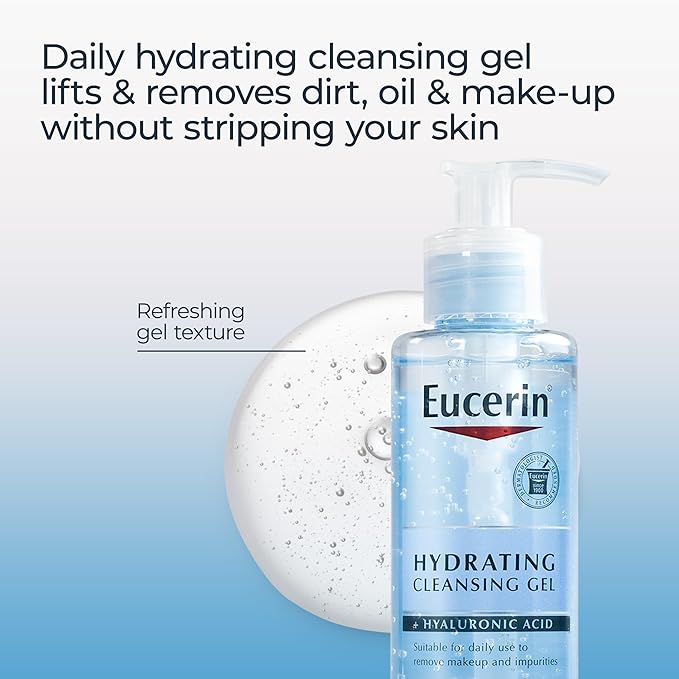 Eucerin Hydrating Cleansing Gel, Daily Face Wash and Makeup Remover Formulated with Hyaluronic Acid, 6.8 Fl Oz Bottle