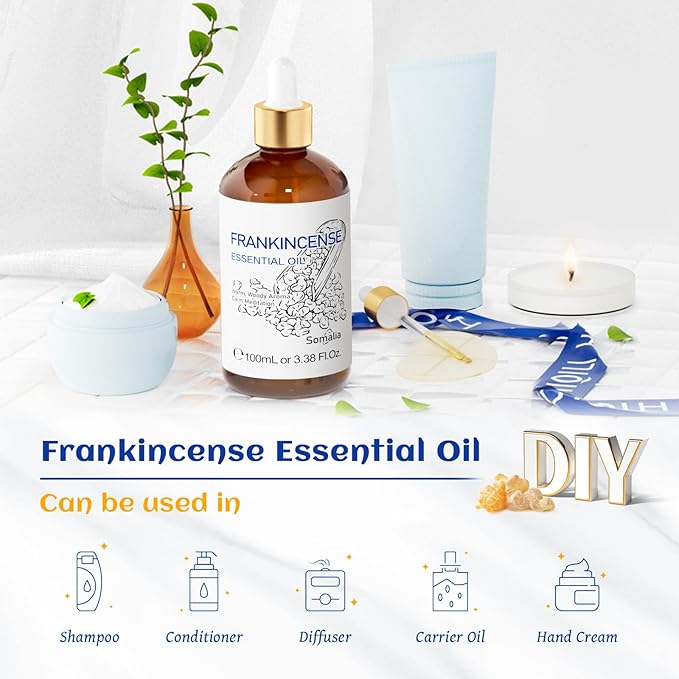 HIQILI 100ML Frankincense Essential Oil, for Massage, 100% Pure and Natural 3.38 Fl Oz