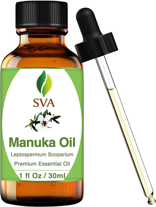 SVA Manuka Essential Oil – 1 Fl Oz – 100% Natural Manuka Oil - for Diffuser, Hair Care, Face, Skin Care, Aromatherapy, Scalp and Body Massage, Soap and Candle Making – with Dropper