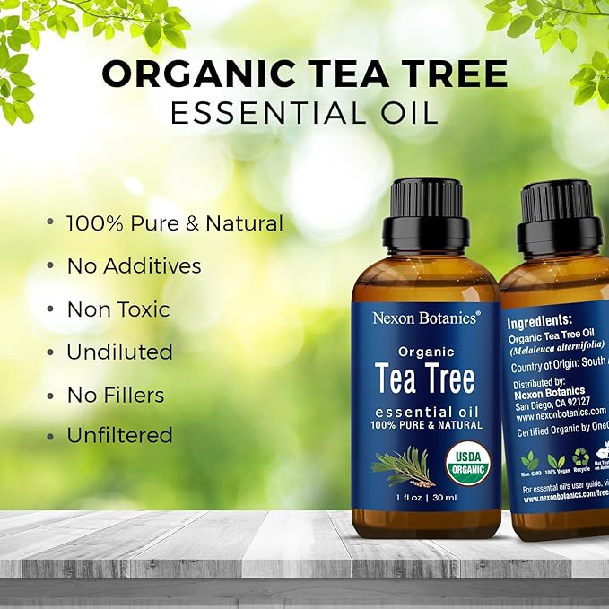Organic Tea Tree Essential 30 ml – Pure, Natural Melaleuca Alternifolia Essential Oil for Skin, Face, Scalp, Aromatherapy & Diffusers – Nexon Botanics