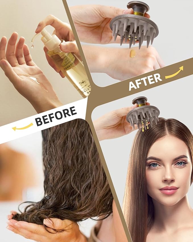 Hair Oil Applicator Brush, Scalp Oil Applicator Hair Oil Dispenser Hair Growth Oil Comb with Silicon Massage TeethScalp Oil Applicator for Scalp Hair Oiling Applicator with Massage Balls