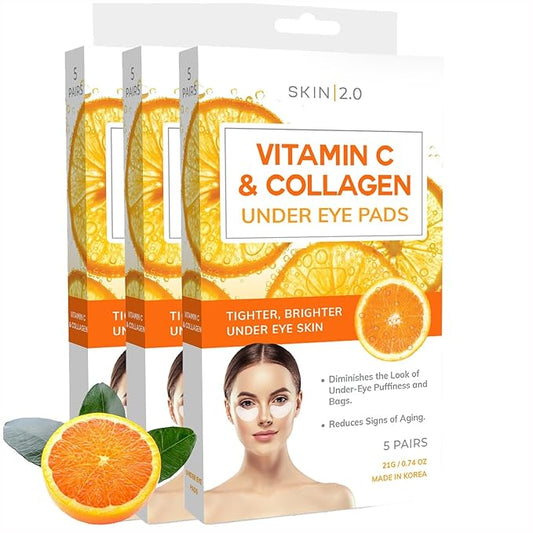 Vitamin C & Collagen Under Eye Patches - Dermatologist Tested - Brightens Dark Circles, Tightens Under Eye Skin, Anti-Aging - Natural Ingredients Korean Skin Care - All Skin Types - 15 Pairs