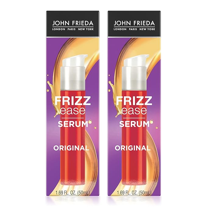 John Frieda Frizz Ease Original Hair Serum, Protecting Against Frizz, Heat, and Humidity While Adding Shine, Hydratesand Smooths Hair with Argan, Coconut, and Moringa Oil, 1.69 Oz, Pack of 2
