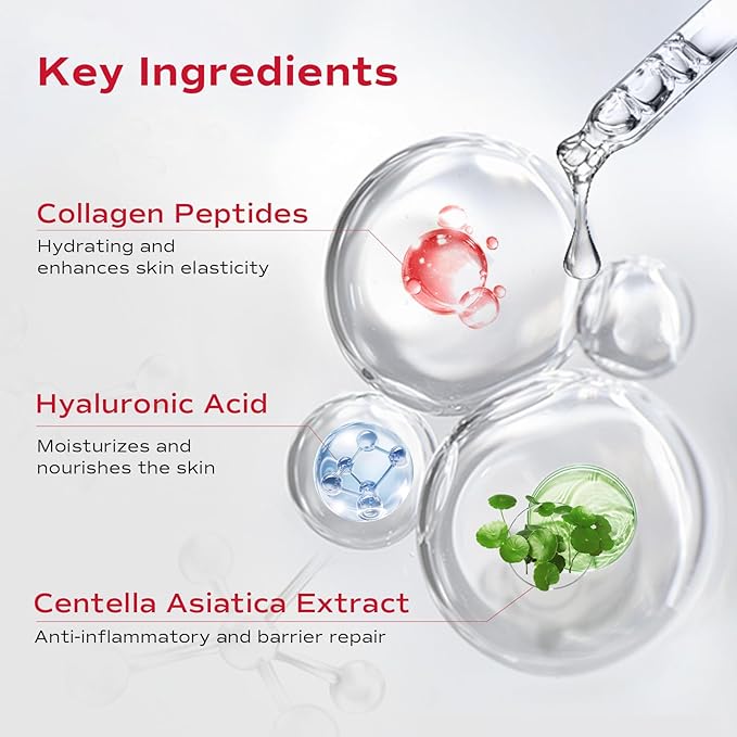 Collagen Face Mask - Hydrating & Moisturizing Sheet Mask with Natural Centella Asiatica for Soothing Skincare, Deeply Nourishing Dry Skin 4-Count