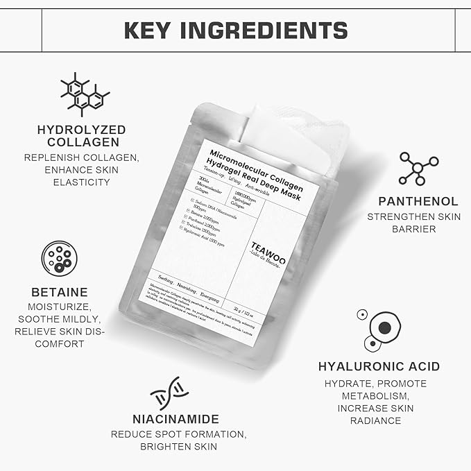 Micromolecular Real Collagen Overnight Mask 10 EA | 1,680,000 PPB Micro Hydrogel Collagen Face Mask | Ampoule Essence + Collagen Mask Set for Deep Hydration & Radiance