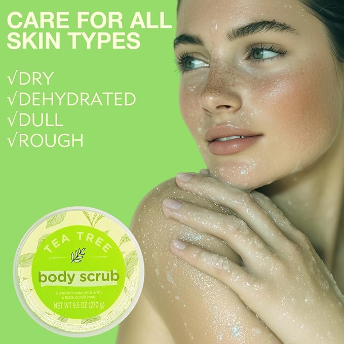 Tea Tree Body Scrub, Sugar Scrub for Body, Exfoliating Body Scrub for Smooth and Moisturized Skin, Natural Gifts for Women, 9.52oz