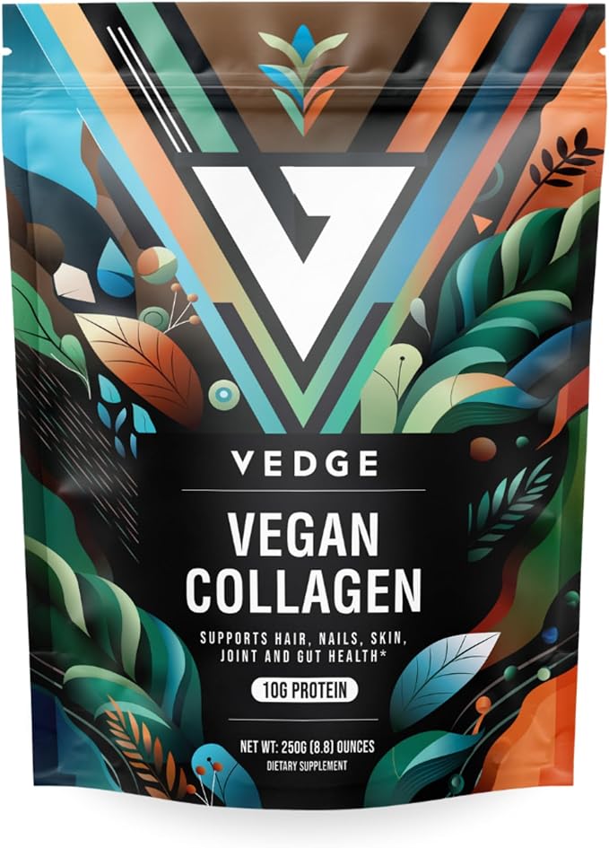 vedge Vegan Collagen Powder - Plant-Based Collagen Supplements for Hair, Skin, Nails, Joint & Gut Health - 0.47oz Collagen Peptides & 0.35oz Protein/Serving - 8.8oz Pack