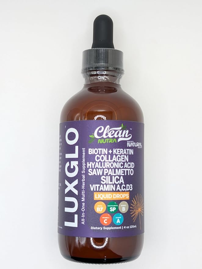 Biotin Liquid Drops Collagen Keratin Hyaluronic Acid Saw Palmetto for Hair Skin and Nails Silica Vitamin A C Vitamin D Bamboo Turmeric Zinc Folate Magnesium Horsetail LuxGlo by Clean Nutra - 3Pack