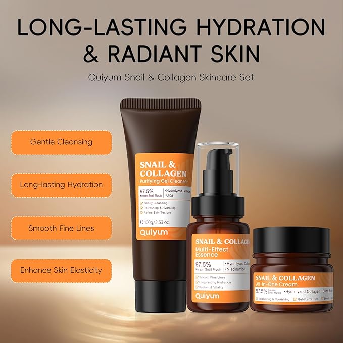 Snail Mucin Cream, 97.5% Pure Snail Slime Extract Moisturizer for Face and Body, Snail Mucin Essence 92% Snail Slime Serum, Face Cleanser for Moisturizing Repairing