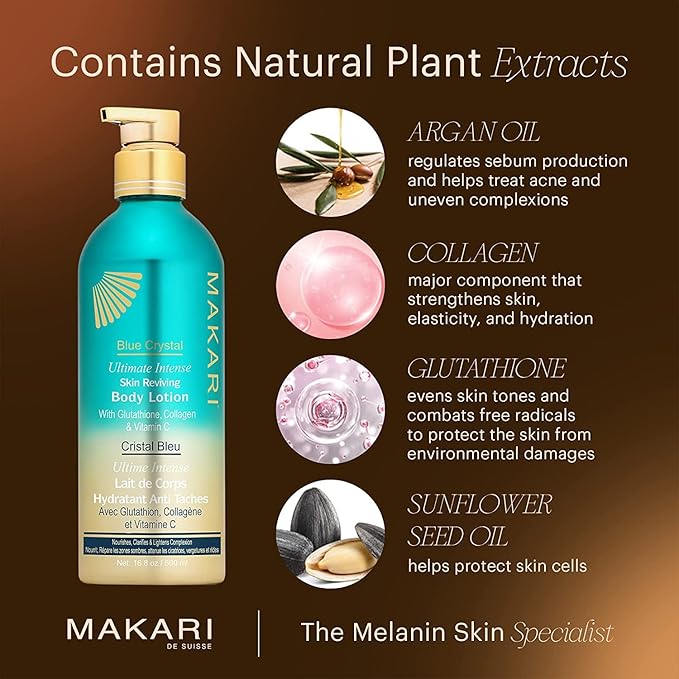 Makari Ultimate Intense Blue Crystal Skin Reviving Body Lotion 16.8 oz | Body Lotion with Glutathione & Collagen | Body Moisturizer and Body Cream with Vit C | Body Skin Care Product for Women & Men