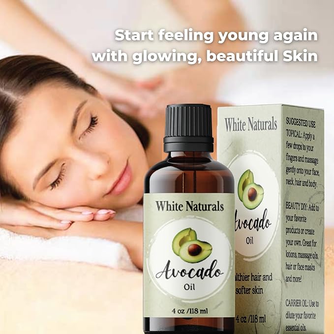 Organic Avocado Oil Unrefined Virgin, 100% Pure & Natural, Cold Pressed, Moisturizing for Skin Care, Massage, Hair Growth, and to Dilute Essential Oils, Carrier Oil For Aromatherapy 4oz