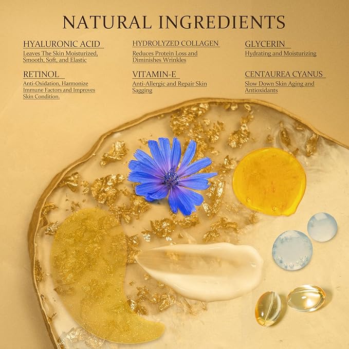 Hydrogel Eye Patches for Dark Circles, Puffy Eyes & Wrinkles - Collagen & Hyaluronic Acid Infused Under Eye Masks, Hydrating Firming Care, Fine Lines,Eye Bags Reduction (60 Pcs) Gold