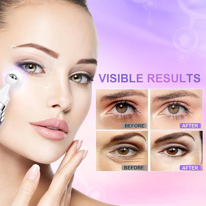 5% Caffeine Eye Cream for Dark Circles Under Eye Treatment Eye Serum for Wrinkles Fine Lines, Retinol Eye Care Eye Cream for Puffiness and Bags Eye Serum with 360° Massage Roller-Ball (Light Purple)