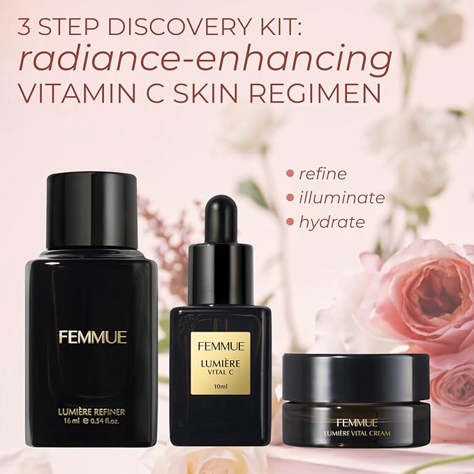 Lumière Discovery Kit (3pc) | With Vital C Serum, Refiner Face Toner, & Vital Cream Moisturizer | Hydrate & Plump Skin with Vitamin C, Niacinamide, & Phyto-collagen | Korean Skin Care