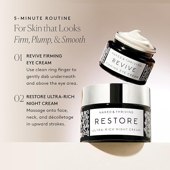 Naked & Thriving The Retinol-Alternative Duo | Restore Ultra-Rich Night Cream (50mL) + Revive Firming Eye Cream (15mL) with Hyaluronic Acid and Bakuchiol (Set of 2)