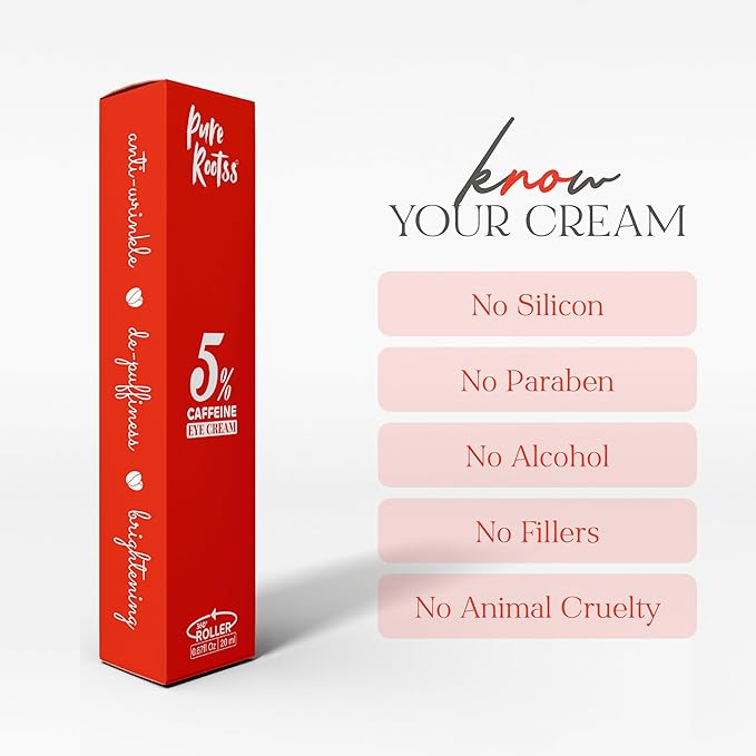 5% Caffeine Eye Cream Anti Aging with 360 Rollerball, Reduce Wrinkles and Dark Circles, Under Eye Cream For Women and Men