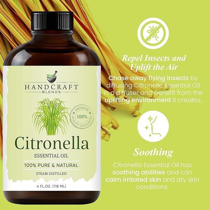 Handcraft Blends Citronella Essential Oil - Huge 4 Fl Oz - 100% Pure and Natural - Premium Grade Essential Oil for Diffuser and Aromatherapy