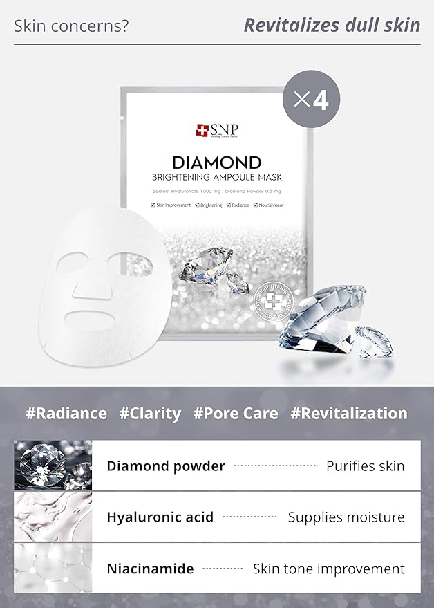 [K Beauty Snp] Variety Ampoule Sheet Mask Set | Bird's Nest, 24K Gold, and Diamond Face Mask | Hydrating, Moisturizing, Nourishing for Sensitive Facial Skin | Korean Face Masks Skincare | 12 Sheets