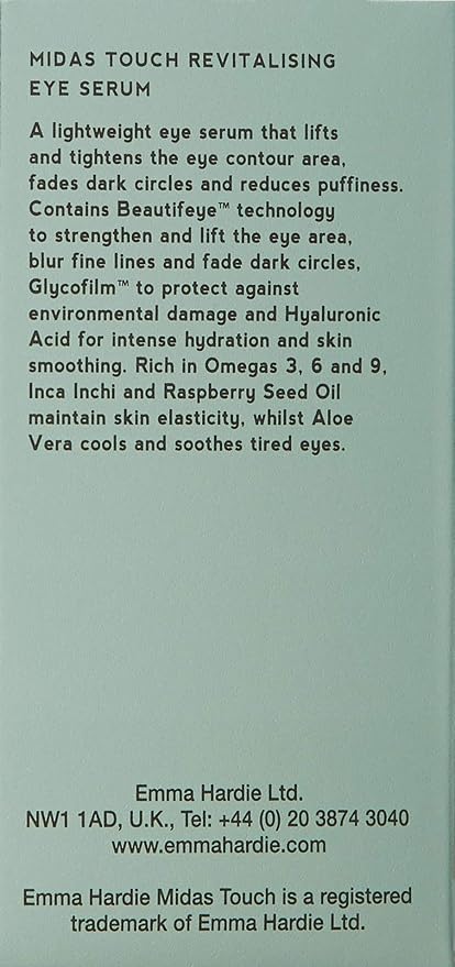 Emma Hardie 15ml Midas Touch Revitalising Eye Serum with Hyaluronic Acid, Visibly Reduces Fine Lines, Puffiness & Dark Circles, Lifting & Strengthening Eye Contour Area, Vegan & Cruelty Free