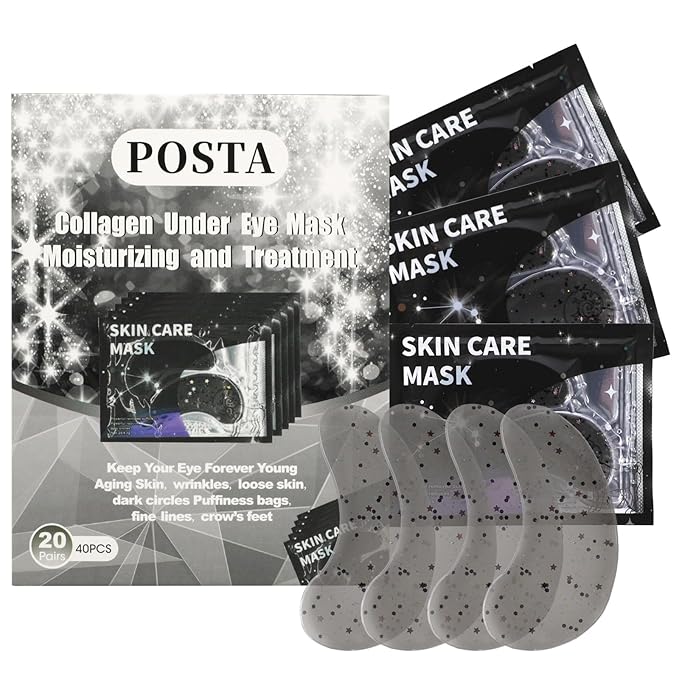 POSTA 20Pairs 40Pcs Collagen Eye Mask, Glitter Under Eye Patches for Dark Circles and Puffiness, Hydrating Eye Skincare Reduce Wrinkles and Fine Lines, Eye Gels Pads for Women and Men