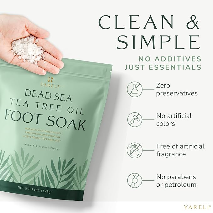 Tea Tree Oil Foot Soak, Dead Sea Magnesium Bath Salt Flakes with Essential Oils, 3lb