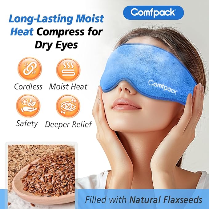 Eye Mask for Dry Eyes, Microwave Warm Compress for Eyes with Washable Cover, Remove Styes, Chalazion Therapy Heating Pad Hot Compress, Moist Heat Mask for Blepharitis, Tired