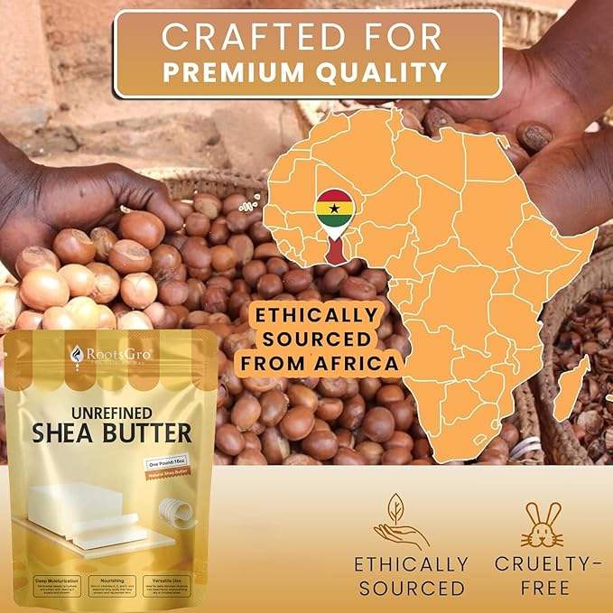 Unrefined Raw Shea Butter 16 Oz, Unprocessed Shea Butter, Moisturizer for Skin & Hair, Maximum Potency with Essential Nutrients, Nourishing, Vitamin-Rich, Non-Greasy - Suitable for All