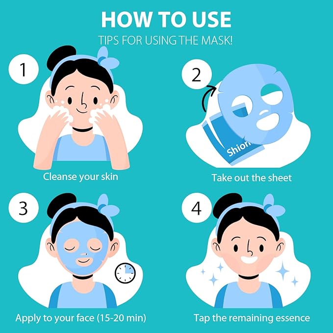 SHIONLE 12 Combo Pack B Essential Facial Mask Sheet, 6 Types Korean Essence Skincare Home Spa Self Care Treatment Mask, Hydrating Soothing For All Skin