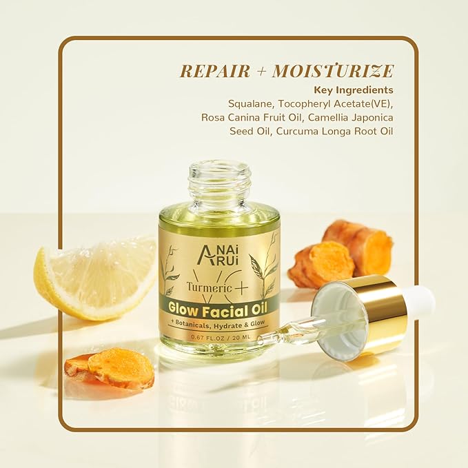 ANAI RUI Turmeric Facial Skincare Set, Mother's Day Gift for Women, Turmeric & Vitamin C Clay Mask for Dark Spot, Moisturizing Facial Oil, Turmeric Face Cleanser, Skincare Gift Set for Women