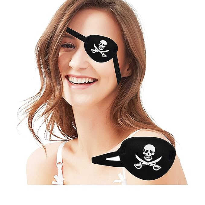 Black Single Eye Mask, Pirate Skull Crossbone Eye Patch，Adjustable 3D Eye Patch for Adult and Kid (Pirates Design)