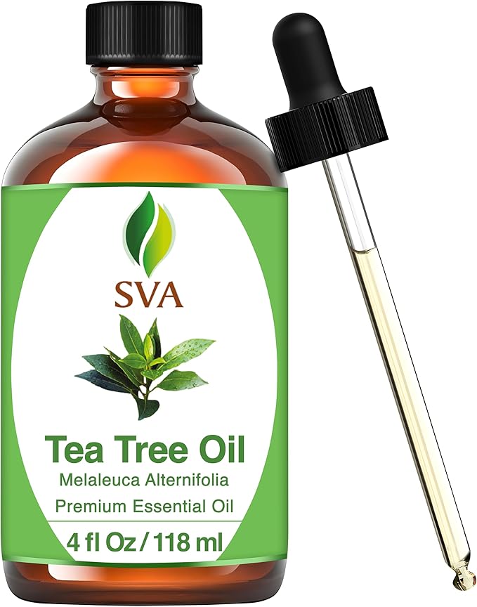 SVA Tea Tree Essential Oil – 4 Fl Oz – 100% Natural Tea Tree Oil - for Diffuser, Hair Care, Face, Skin Care, Aromatherapy, Scalp and Body Massage, Soap and Candle Making – with Dropper