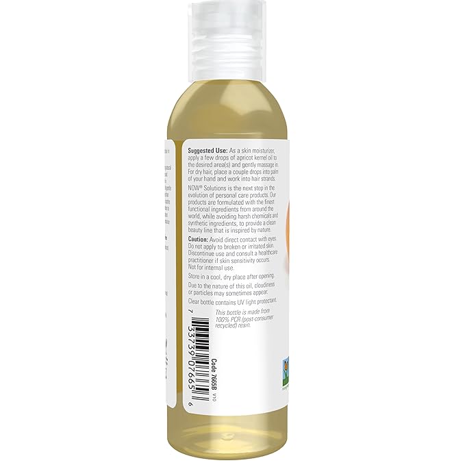 NOW Foods Solutions, Apricot Kernel Oil, Hair Moisturizer, Rejuvenating Skin Oil, Softens Fine Lines, 4-Ounce
