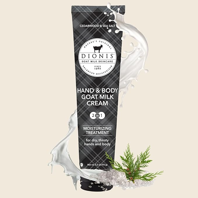 Dionis Goat Milk Skincare Scented Hand & Body Cream - Travel Size Lotion For Hydrating & Moisturizing Dry and Sensitive Skin, Cruelty Free, Paraben Free Made in The USA, Cedarwood & Sea Salt, 3.3 oz