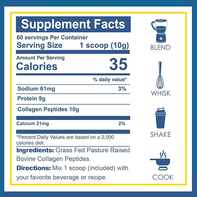 Zammex Premium Collagen Peptides Powder Unflavored,Hydrolyzed Proteins Types I & III, Supports Hair, Skin, Nails, Joints, Grass Fed, Non-GMO, Gluten-Free,Paleo & Keto Friendly,60 Servings