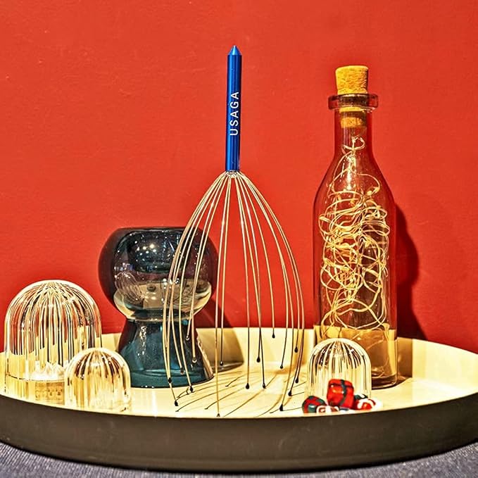 USAGA Head Massager Scalp Massager 20 Fingers Head Scratcher for Scalp Body Relaxing (Red & Blue)