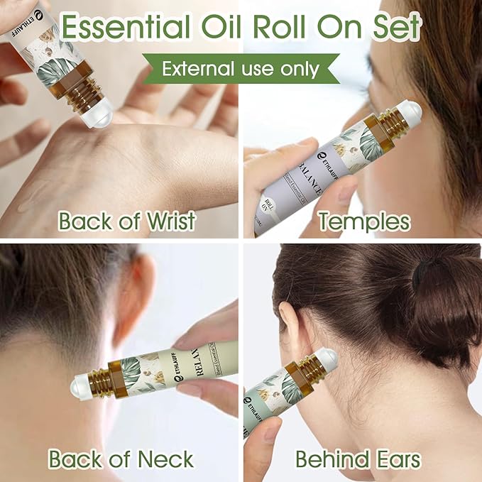 Essential Oils Roll On Set 6 Pack - (Relax, Sleep, Balance,Breathe, Focus on, Happiness) Aromatherapy Oil with Roller Ball, Essential Oils Blends for Skin - Relaxation Gift for Women and Men