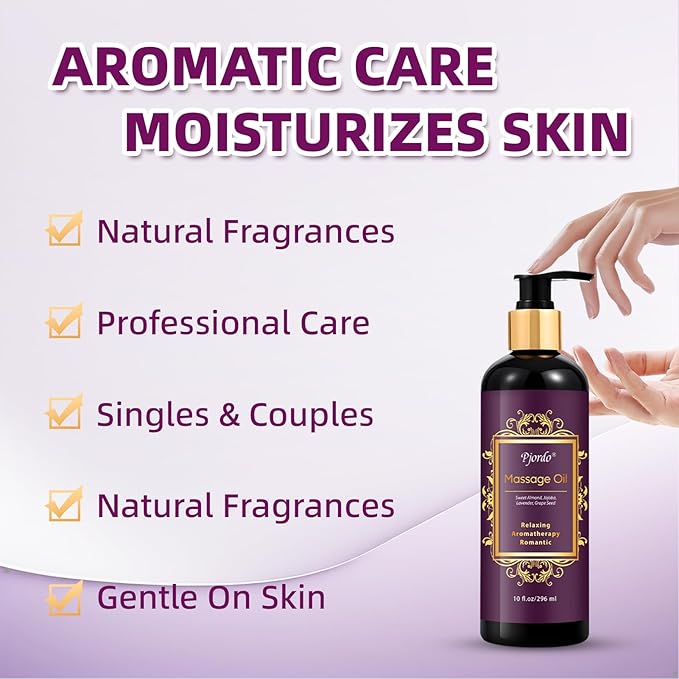 Aromatherapy Lavender Massage Oil, 10 fl oz Relaxing Massage Oil for Massage Therapy with Grape Seed, Sweet Almond & Jojoba, Spa Quality Oils for Soothing, Calming