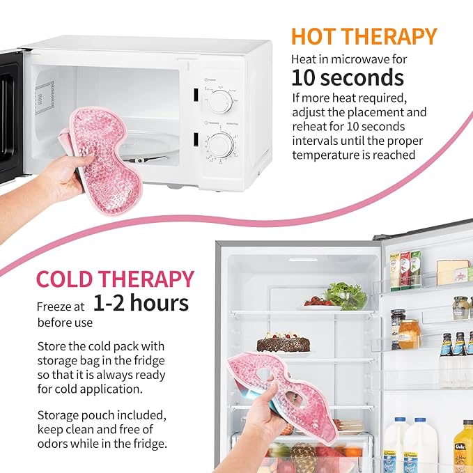 2PCS Reusable Hot Cold Therapy Gel Eye Mask for Puffiness, Dark Circles, Eye Bags, Dry Eyes, Headaches, Migraines, Stress Relief - Cooling Gel Bead Compress (Pink)